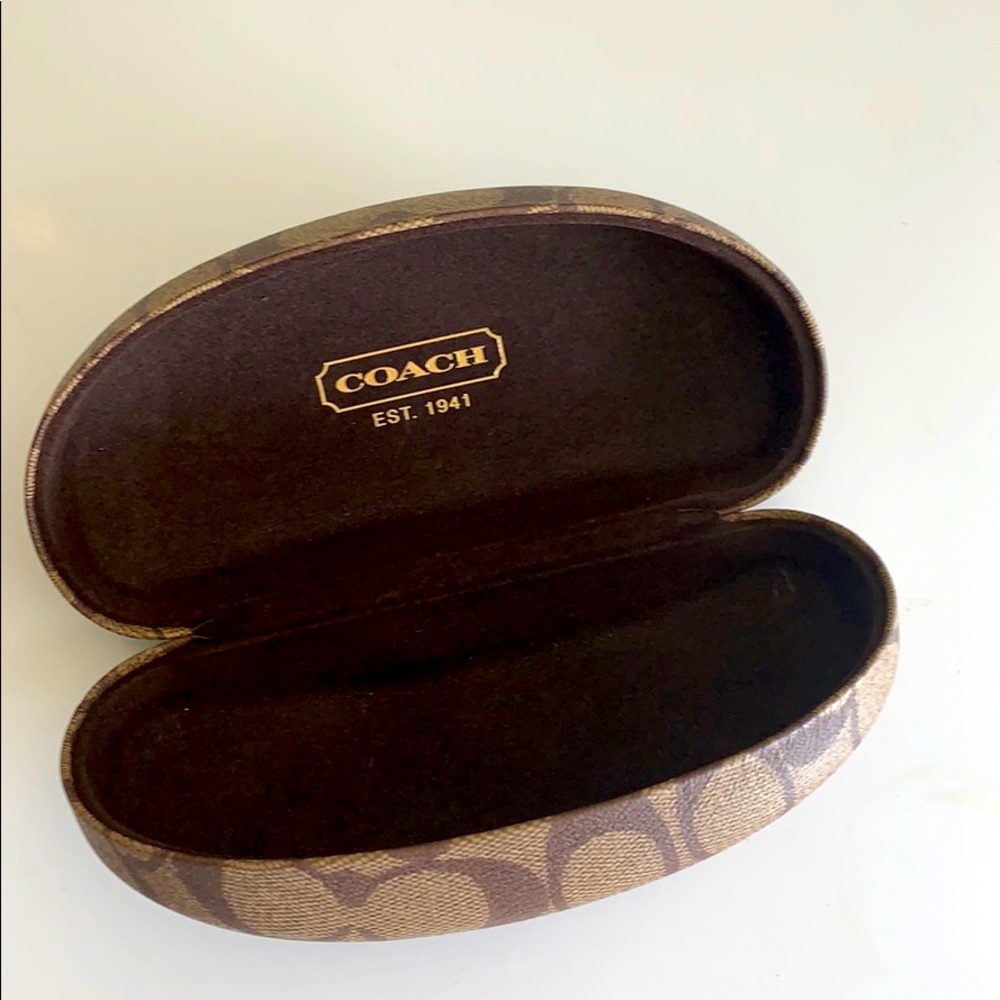 Coach Signature hard shell brown logo hinged sunglass case